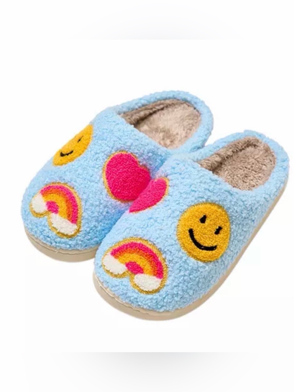 Malibu Sugar Girls' Happy Face, Rainbow, Hearts Slippers Size 13/1